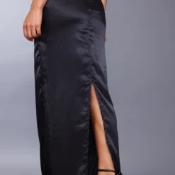 Robe Bustier Longue Satinée Noire à Découpes -Jolie Vêtue Soldes Magasin 67771ce93bc5150580d2d73fd0021db942faf9b0 cnc3549 4