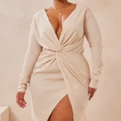 Plus Robe Texturée Gris Pierre à Devant Portefeuille -Jolie Vêtue Soldes Magasin 67c680c03921f1f87f74a787168fd4549a4ce9c8 cmy4258 5