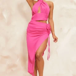 Robe Mi-longue En Mousseline De Soie Rose Vif Découpée Dos Nu à Empiècement Rose -Jolie Vêtue Soldes Magasin 67f5fd7f28f65002f478df2780f88d4bbcb99e59 cne1420 3