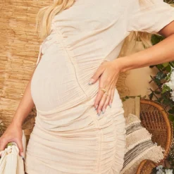 Maternité Robe De Grossesse Moulante En Lin Mélangé Crème à Fronces -Jolie Vêtue Soldes Magasin 680ecb6d6252c6e09b9d4e742bba77d0d0fe5b55 cms3083 5