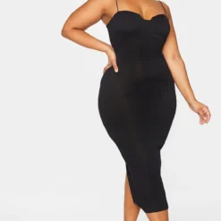 Plus Robe Mi-longue Côtelée Froncée Noire à Bonnets -Jolie Vêtue Soldes Magasin 681347d9f17319e4ed6afc7ededc59e27889c37e cmo4133 3