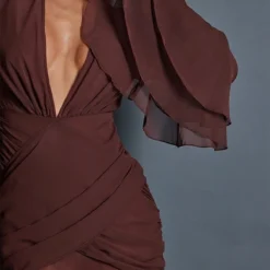 Robe Moulante En Mousseline De Soie Chocolat à épaulettes Et Manches Flare -Jolie Vêtue Soldes Magasin 683729ce4f3773c06a5b760ad746e1b98bed0378 cnb7990 4