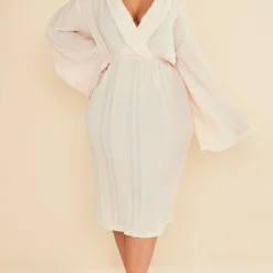 Plus Robe Cache-coeur Mi-longue Crème Plissée