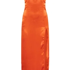 Robe Fendue Longue Texturée Rouille Satinée à Bonnets Plissés Et Bretelles -Jolie Vêtue Soldes Magasin 68b14a778e87bb1cefdbd24a6a99a061b86fbb90 cne8546 5