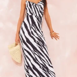 Tall Robe Longue Plissée Zèbre à Bretelles