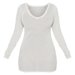 Shape Robe Texturée Blanche à Manches Longues Et Col En V -Jolie Vêtue Soldes Magasin 69030da59675078fa9674322634d2a9b82a4a951 cne9313 5