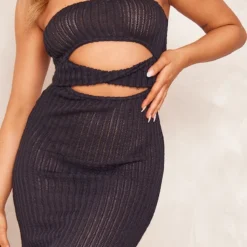 Robe Longue Texturée Noire Torsadée Découpée à Col Bardot -Jolie Vêtue Soldes Magasin 694976cd9da593f26940e61e9eb0107cf0b84057 cnd8865 4