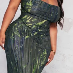 Plus Robe Longue Plissée Imprimé Zèbre Kaki à Col Bénitier -Jolie Vêtue Soldes Magasin 6965f4269d43ddf0fce580a1421d1be22d2cd8f3 cnb9043 4