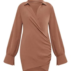 Robe Chemise Tissée Chocolat Texturée Très Décolletée à Manchettes évasées -Jolie Vêtue Soldes Magasin 6972af41163c2e521ed3ec62ffdc9457e0bbb469 cnb9161 5