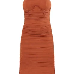 Robe Mi-longue En Mesh Rouille Froncée à Armatures Et Col Montant -Jolie Vêtue Soldes Magasin 69d22e7e3be765362781801b02cc339e82ba44c5 cnd0023 5