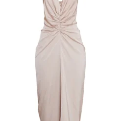 Robe Mi-longue Satinée Champagne Froncée Sur La Taille à Dos Nu Et Décolleté Plongeant -Jolie Vêtue Soldes Magasin 6a7a255f10e73687b093baee964ab06d79224b62 cnd2204 5