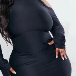 Plus Robe Moulante Noire à épaule Dénudée Et Manches Longues -Jolie Vêtue Soldes Magasin 6ac34830fd6ac22979986f5d8e404d2c6ea0a20a cnb4347 4