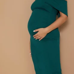 Maternité Robe De Grossesse Mi-longue Vert émeraude à Col Bardot Et Ourlet Volanté -Jolie Vêtue Soldes Magasin 6acac7b632752f566e9eba3c3ec802870aaf7f4b cmz9778 4