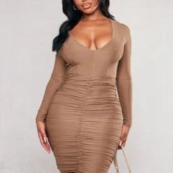 Shape Robe Courte Moulante Taupe Froncée