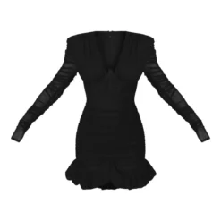 Robe Moulante En Mesh Froncé Noir à Corset Et Ourlet Bouffant -Jolie Vêtue Soldes Magasin 6ad1b9ff132d37d94928439f5547728524589f3f cnc7612 5