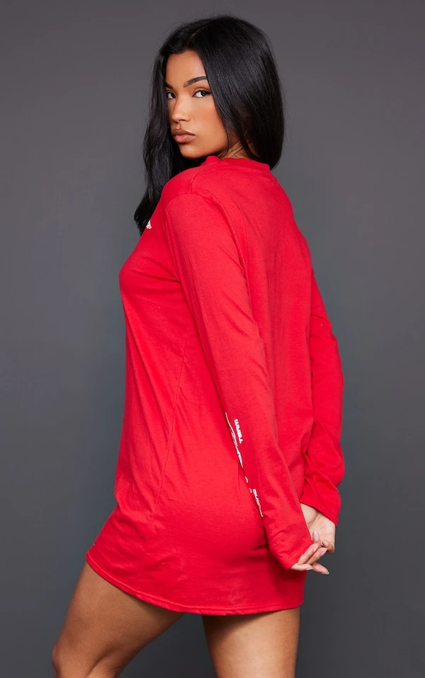 Robe T-shirt Rouge Délavé à Imprimé Motorcross 4 Robe T-shirt Rouge Délavé à Imprimé Motorcross – Image 2