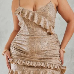 Plus Robe Moulante Gris Pierre à Imprimé Serpent Et Volants -Jolie Vêtue Soldes Magasin 6b0b5dd89755ef762756ec2cfe0e99f78765b214 cnc9568 4