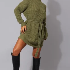 Robe Pull Kaki En Maille Tricot Douce à Ceinture -Jolie Vêtue Soldes Magasin 6b368655d1bec356608e1239c05fb77ed5907690 cmu0231 4