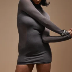 Robe Manches Longues Gris Anthracite En Maille Tricot Transparente à Doublure Au Col Nageur -Jolie Vêtue Soldes Magasin 6b3ab61637257263cb9da351e523c57804ae1e01 cnb8418 4