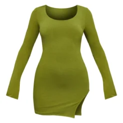 Robe Moulante En Jersey Vert Olive Fendue Détail Contours à Col Arrondi -Jolie Vêtue Soldes Magasin 6b669be28e5e137cfa66dce04b69ed4f108249a3 cnd1283 5
