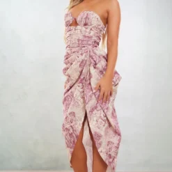 Robe Mi-longue Drapée Froncée Multicolore Imprimé Renaissance à Armatures