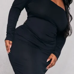 Logic Plus Robe Bustier Mi-longue Côtelée Noire à Col Bardot Et Manches Longues -Jolie Vêtue Soldes Magasin 6b8cff3457ca880c78a1a58be8a379a2cb2ba324 cnb7008 4