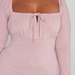 Plus Robe Mi-longue Rose Nouée Devant à Manches Bouffantes -Jolie Vêtue Soldes Magasin 6be8c021399040e44e0cbf7a43c00939296d921b cnc2191 4