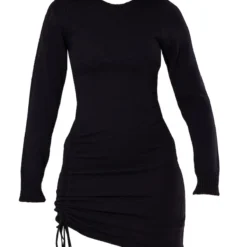 Robe Mi-longue Asymétrique Froncée Noire à Manches Longues -Jolie Vêtue Soldes Magasin 6c90ad80474da01d4604ed034e236cdc7fb69ee6 cmu0240 6