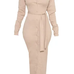 Robe Longue Côtelée Taupe à Col Et Boutons Détail Taille Nouée -Jolie Vêtue Soldes Magasin 6cc06dd4f26c6b5fadd06c087c51c7b30f16b903 cmw9281 6