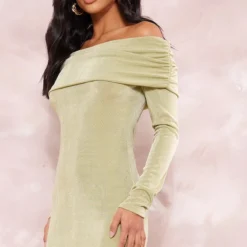 Petite Robe Longue Moulante Vert Olive En Acétate à Col Bardot Et Manches Longues -Jolie Vêtue Soldes Magasin 6cd5f10798342dc0328a29599dec63562848eb1e cne5230 4