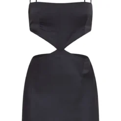 Robe Droite Satinée Noire à Découpes Sur La Taille Et Bretelles -Jolie Vêtue Soldes Magasin 6d274aab5d08419bbc1248c79ada9af8cdce07ff cnd7663 5