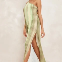 Robe Asymétrique Longue Plissée Verte Imprimé Aquarelle à Dos échancré -Jolie Vêtue Soldes Magasin 6d43a305e8a1f35ff078426c6608e9d567d555b3 cne2948 3