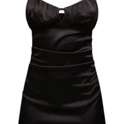 Robe Moulante Satinée Noire à Bonnets Froncés Et Bretelles -Jolie Vêtue Soldes Magasin 6d5875eeabeb364f012e5b9565d4707f851c07be cnc7790 5