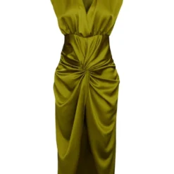 Robe Mi-longue Satinée Vert Sauge à Décolleté Plongeant Et Jupe Drapée -Jolie Vêtue Soldes Magasin 6d65b6aee5f007aa54ca6fae850b3fb7c13efbb7 cnd2064 5