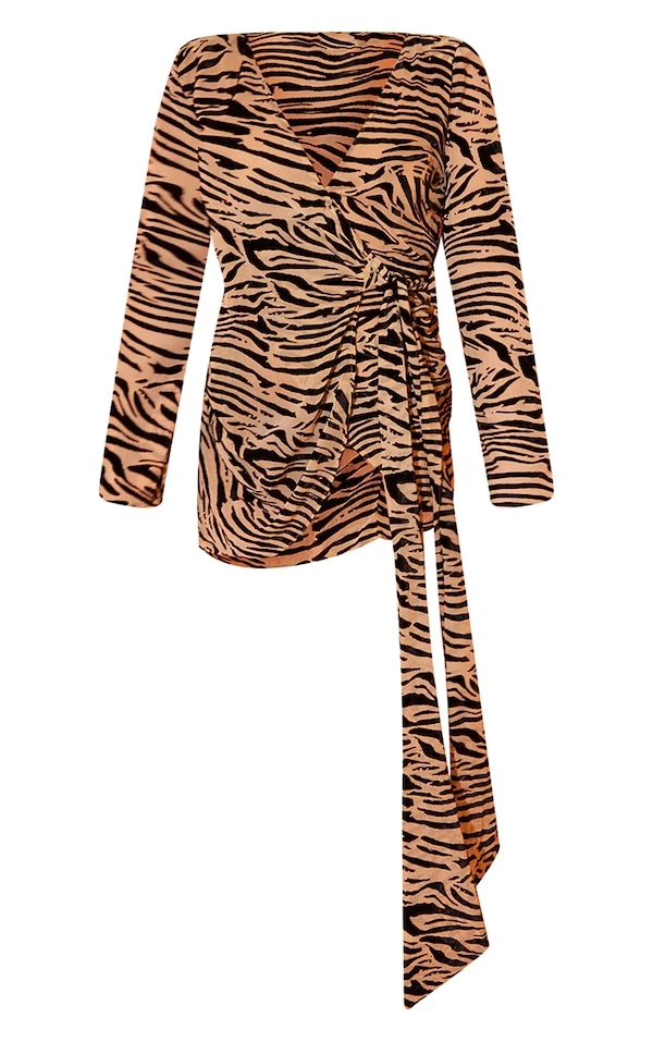 Robe Moulante Portefeuille Crème à Imprimé Zébré Dévoré à Nouer Sur La Taille 7 Robe Moulante Portefeuille Crème à Imprimé Zébré Dévoré à Nouer Sur La Taille – Image 5