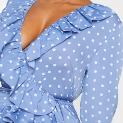 Plus Robe Volantée Style Cache-coeur à Imprimé Pois Bleu Cendré -Jolie Vêtue Soldes Magasin 6db23711c1250bc29a47ab87cd579d0c332c20c2 cmm7618 4