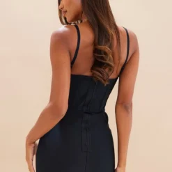 Robe Moulante Détail Corset Noire En Bandage à Bretelles Et Armatures -Jolie Vêtue Soldes Magasin 6dc4854ce88560a75a2f67cdce9d7deebc92e0c3 cnd2240 2