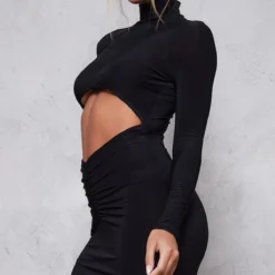 Robe Longue Moulante Découpée Noire à Taille Froncée Et Manches Longues -Jolie Vêtue Soldes Magasin 6dd20d9d477f400bcc3ec88f336d506ee2f8ee8b cnd0416 4