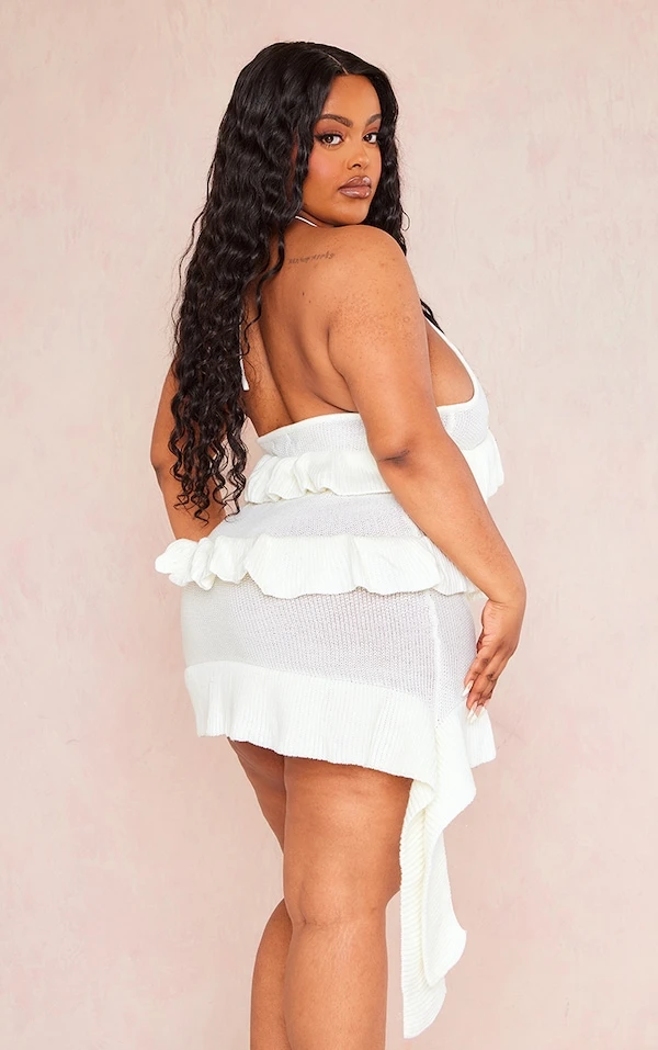 Plus Robe Moulante En Maille Tricot Crème à Dos Nu Et Fronces 4 Plus Robe Moulante En Maille Tricot Crème à Dos Nu Et Fronces – Image 2