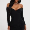 Shape Robe Moulante Col Bardot Noire Froncée