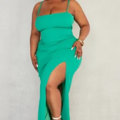 Robe Fendue Mi-longue Crêpée Vert Vif -Jolie Vêtue Soldes Magasin 6e22ba0d48b1908e76242d2de34b59adea806692 cnd4978 3