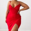 Plus Robe Mi-longue Lauriell Rouge Effet Cache-coeur En Crêpe
