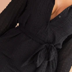 Plus Robe Chemise Texturée Noire à Nouer Sur La Taille -Jolie Vêtue Soldes Magasin 6eb6e89e9b1b494665e301eedc3756811433ffe5 cmw2841 5