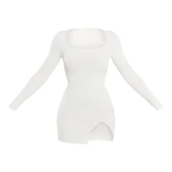 Robe Moulante Côtelée Crème Fendue à Col Carré Et Manches Longues -Jolie Vêtue Soldes Magasin 6ec3e8906736796526d88765ab6f39fee5416517 cnd5400 5