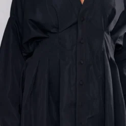Plus Robe Chemise Oversize En Maille Tissée Noire à Détail Plissé Et Boutons -Jolie Vêtue Soldes Magasin 6edc3dac3c6249546072f9d2338aadd2e76e95eb cnc7302 4