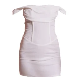 Robe Moulante Blanche Effet Lin Drapée à Corset Col Bardot -Jolie Vêtue Soldes Magasin 6f042d6d9b90d3b7242509cd1329fc035b94dafc cne1016 5