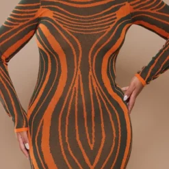 Plus Robe Longue En Maille Tricot Rayée Kaki -Jolie Vêtue Soldes Magasin 6f1e69097054b7bb5646d02a965ec75e5839d49f cnb2036 4