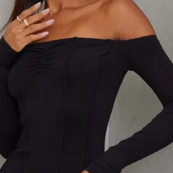 Robe Mi-longue En Jersey Noir à Liserés Contrastants Et Col Bardot -Jolie Vêtue Soldes Magasin 6fcd66e8302e9d9f29a10e73b85ce6bb2387f4c7 cnb9586 4