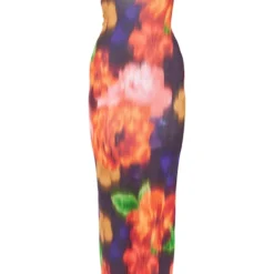 Robe Longue Asymétrique En Mesh Dévoré Multicolore Imprimé Fleurs Floues -Jolie Vêtue Soldes Magasin 702d05fd302de2f97ff67cbd91d7f7d783981ef6 cne2702 5