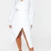 Plus Robe Blanche Mi-longue Style Chemise En Popeline